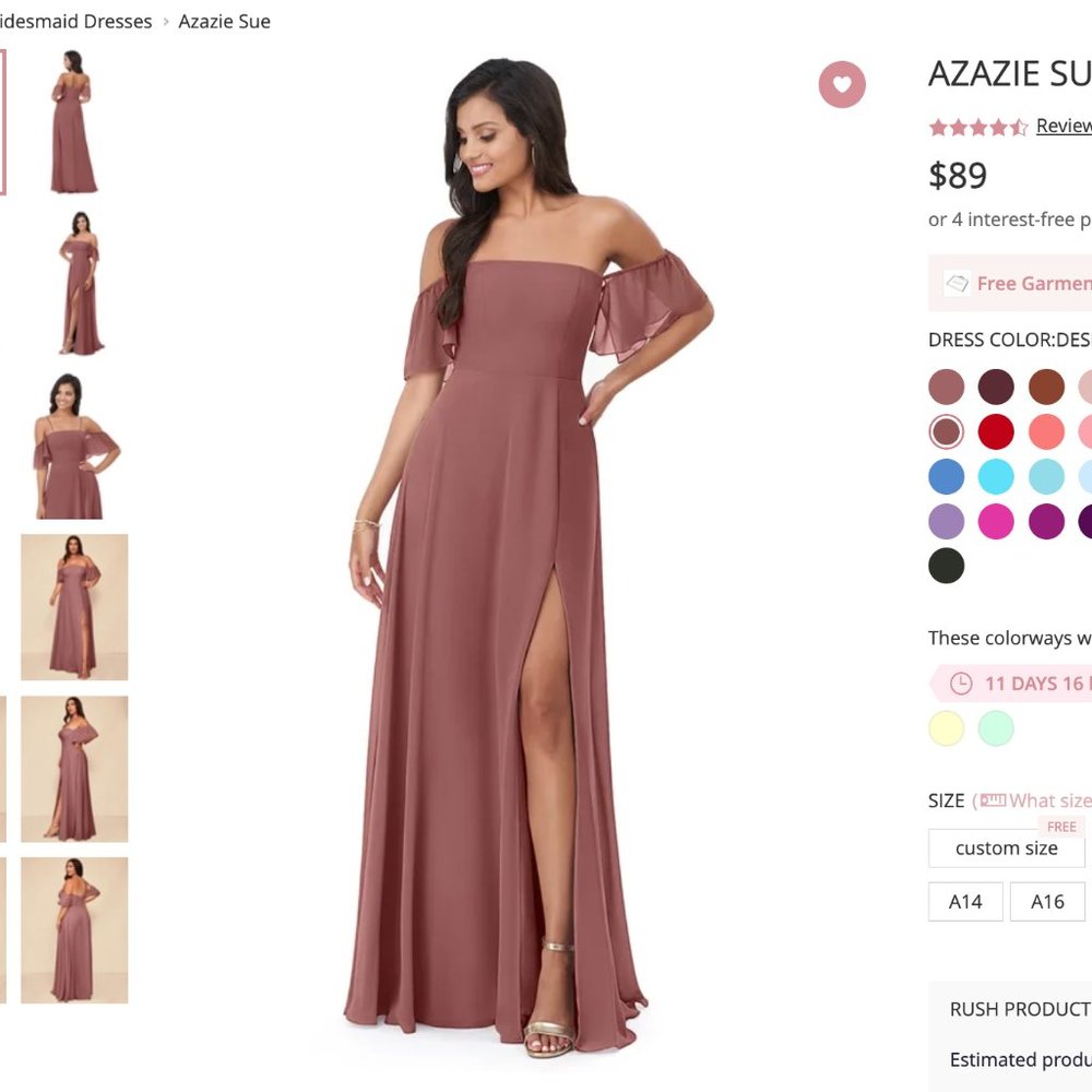 Size A0 Desert Rose Azazie Sue Bridesmaid Dress